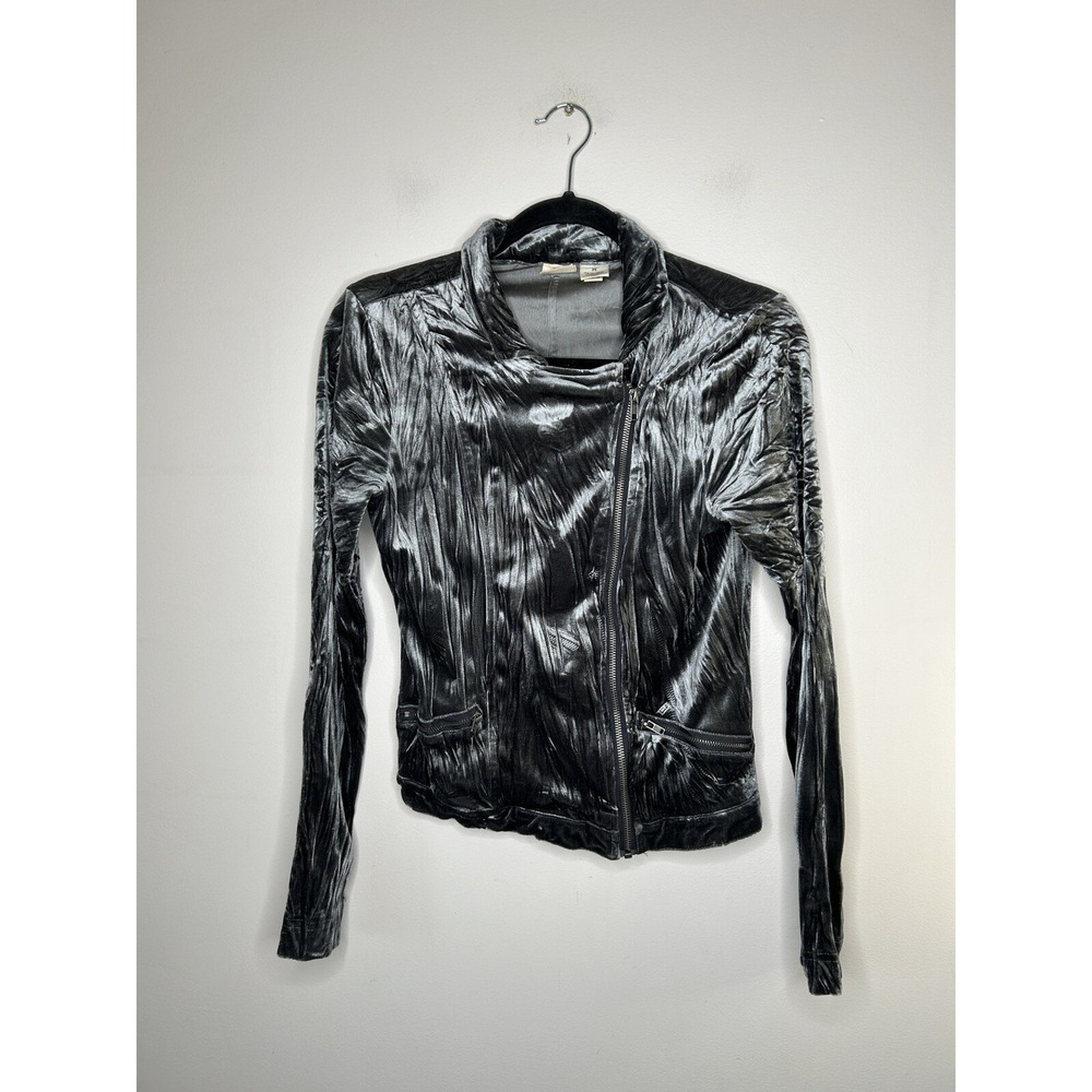 Mudd Silver Gray Crushed Velvet Moto Jacket Y2K Vintage Size Medium